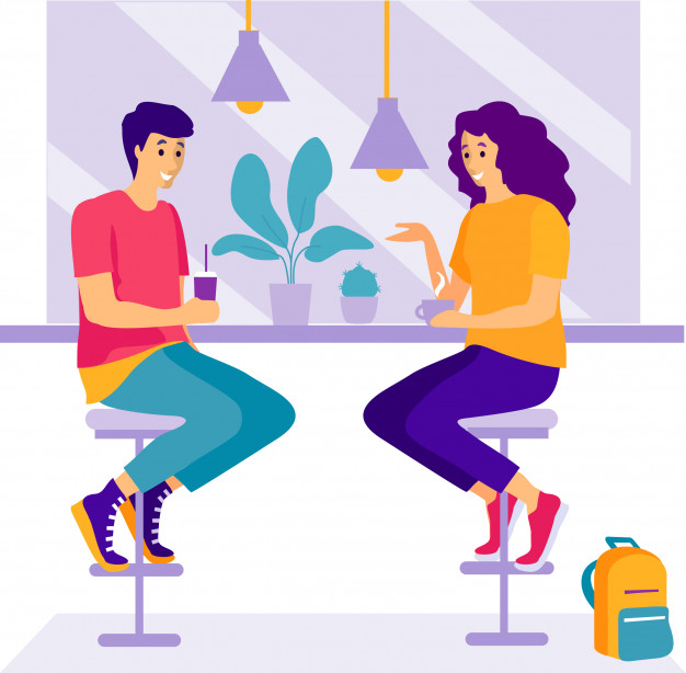 626x614 Two Women Sit In A Cafe And And Talk Vector Premium Download