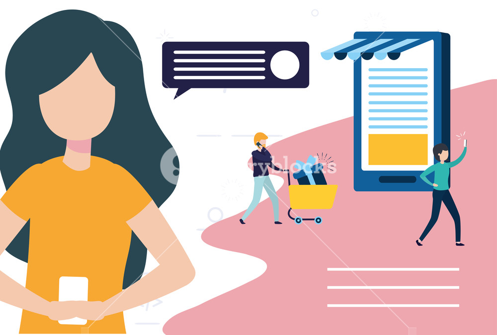 1000x674 People Online Using Cellphone Market Commerce Talk Vector