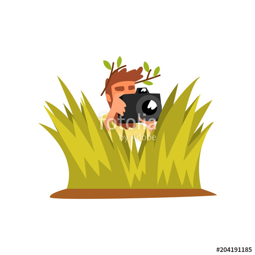 500x500 Professional Male Photographer Paparazzi Hiding In Tall Grass
