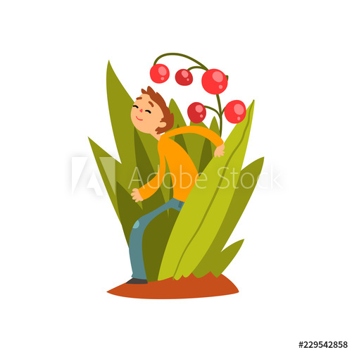 500x500 Cute Little Boy Walking In Tall Grass Vector Illustration