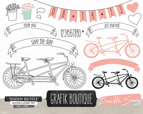 Tandem Bicycle Pink Hand Drawn Vector Clip Art Wedding Etsy 570x456 Tandem Bicycle Pink Hand Drawn Vector Clip Art Wedding Etsy