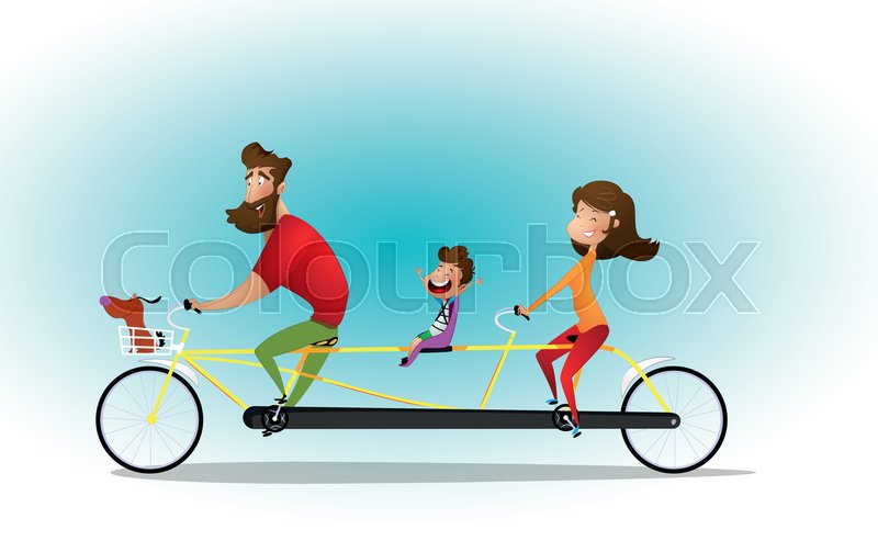 800x493 Happy Family And Dog Riding A Tandem Stock Vector Colourbox
