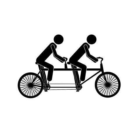 450x450 Monochrome Pictogram Of Men In Tandem Bicycle Vector Illustration