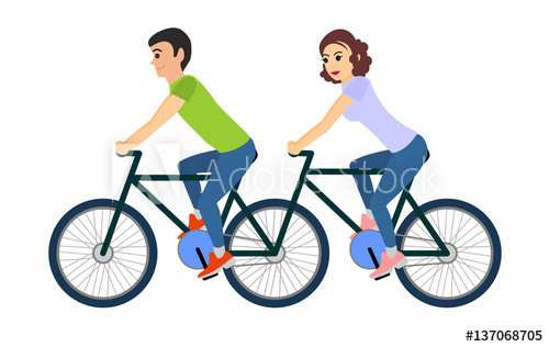 500x316 Couple Of Man And Woman Riding A Tandem Bicycle Vector