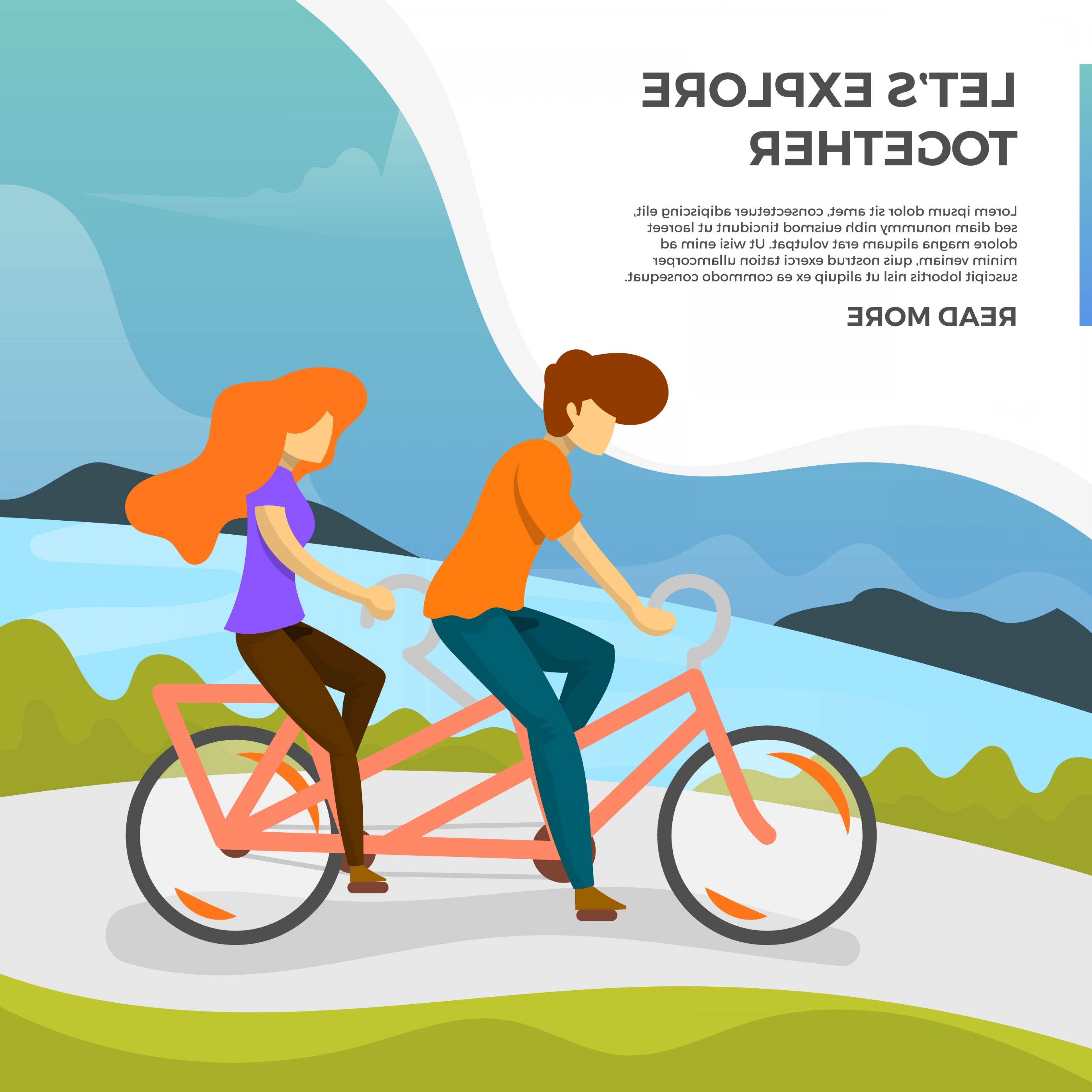 3360x3360 Flat Couple Ride Tandem Bike Vector Illustration Catchsplace