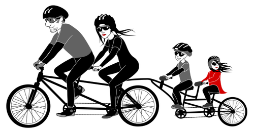 500x255 Four Person Family Riding A Tandem Bike Vector Drawing Public