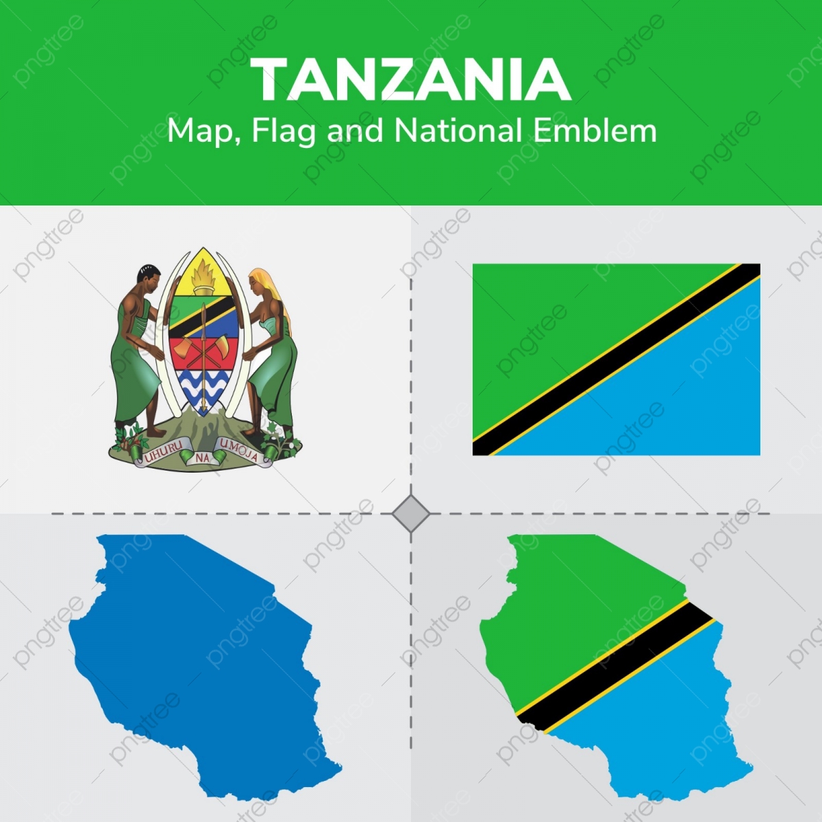 1200x1200 Tanzania Map Flag And National Emblem, Continents, Countries, Map