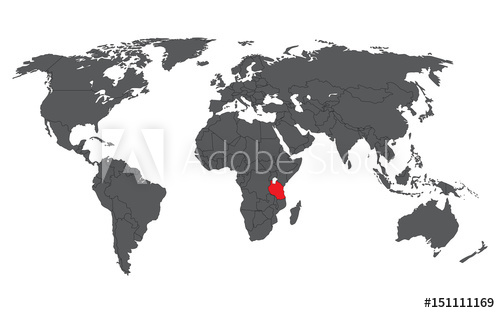 500x313 Tanzania Red On Gray World Map Vector