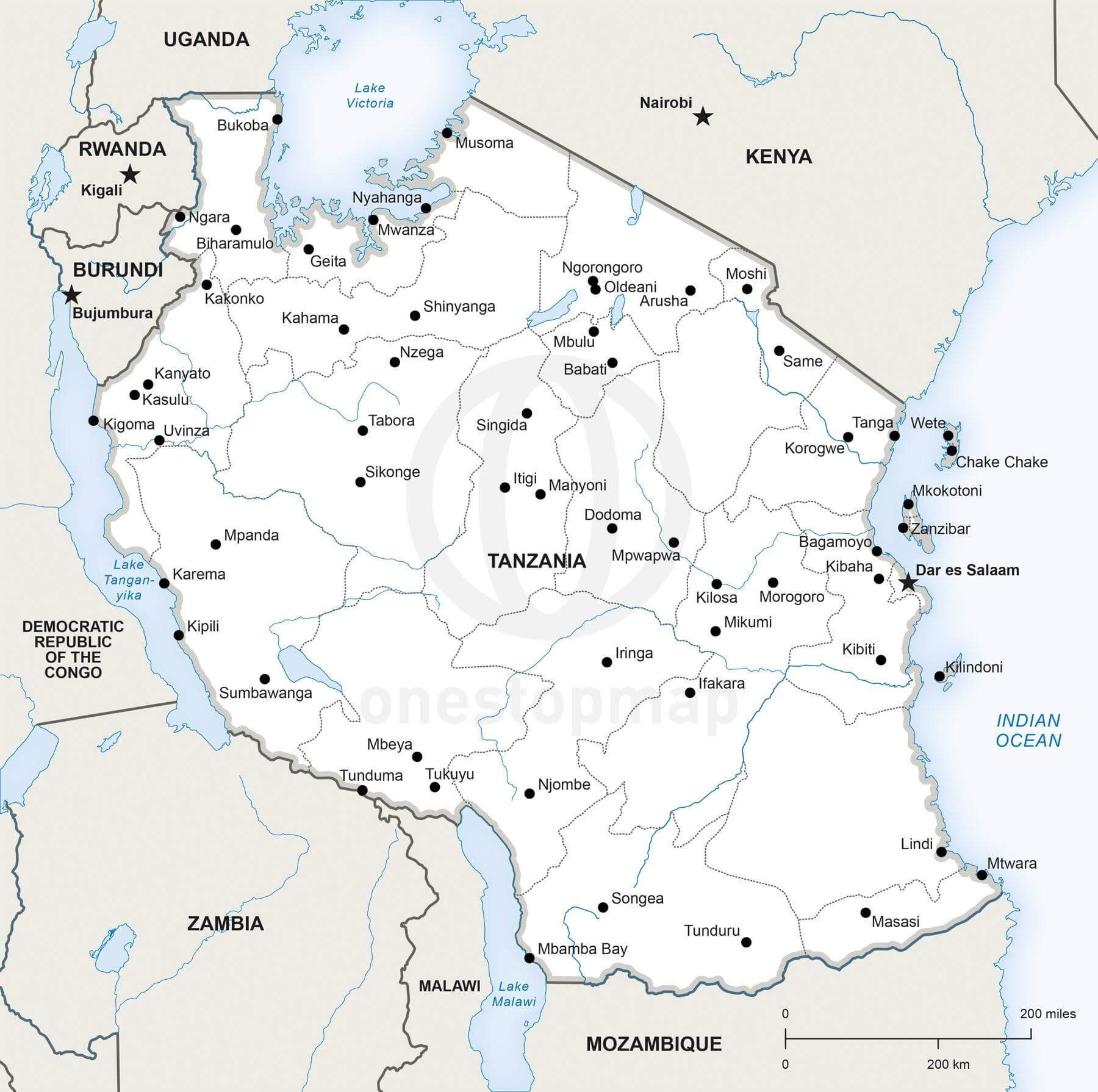1800x1790 Vector Map Of Tanzania Political One Stop Map