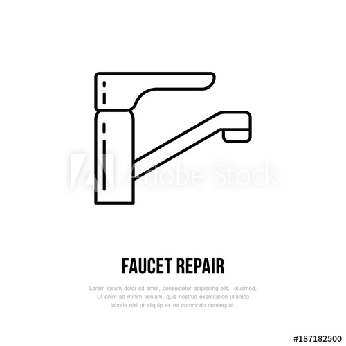500x500 Faucet Flat Logo, Line Icon Hygiene, Bathroom Water Tap Vector