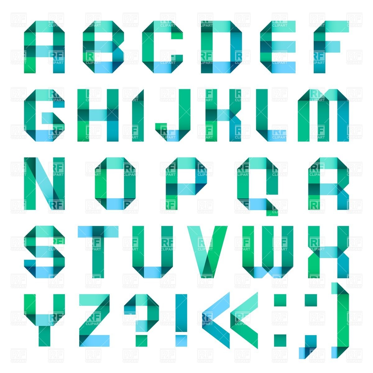 1200x1200 Alphabet Of The Turquoise Folded Paper Tape Vector Image Of Signs