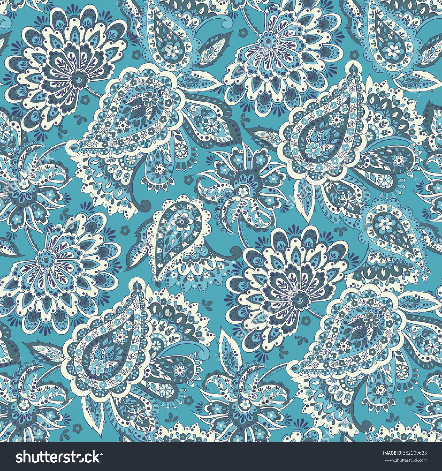 1500x1600 Floral Seamless Pattern With Paisley Ornament Vector Illustration