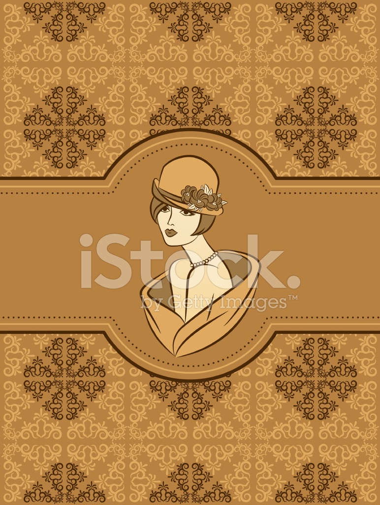 772x1024 Vintage Fashion Girl In Hat On Tapestry Vector Stock Vector