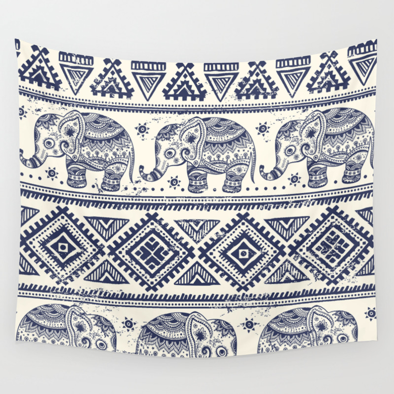 1500x1500 Vintage Graphic Vector Indian Lotus Ethnic Elephant Wall Tapestry