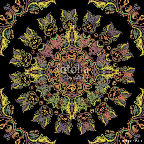 500x500 Embroidery Baroque Mandala Seamless Pattern Vector Colorful