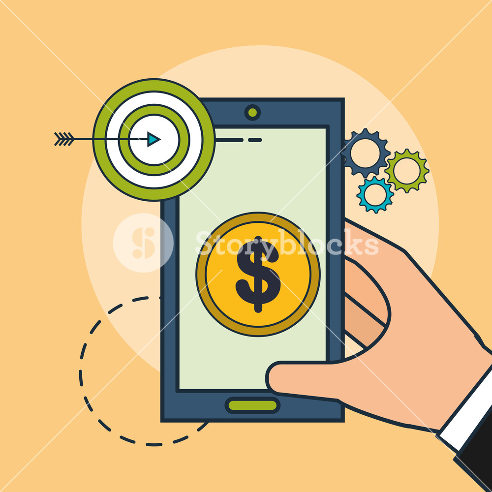 Hand Holding Phone Money Target Vector Illustration Royalty Free 1000x1000 Hand Holding Phone Money Target Vector Illustration Royalty Free