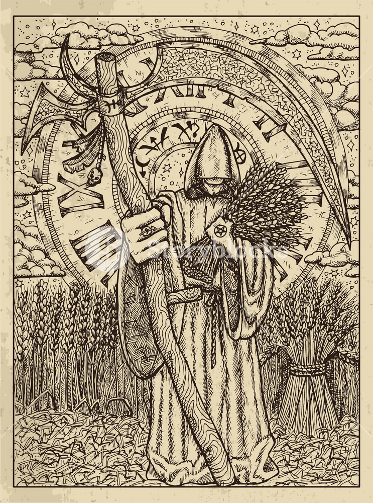 743x1000 Scythe Mystic Concept For Lenormand Oracle Tarot Card Vector