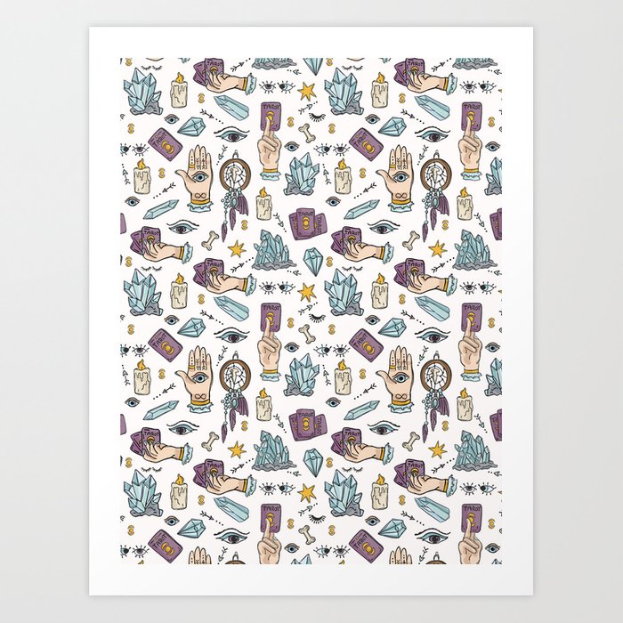 700x700 Seamless Vector Border Spiritual Symbols Tarot Card Art Print