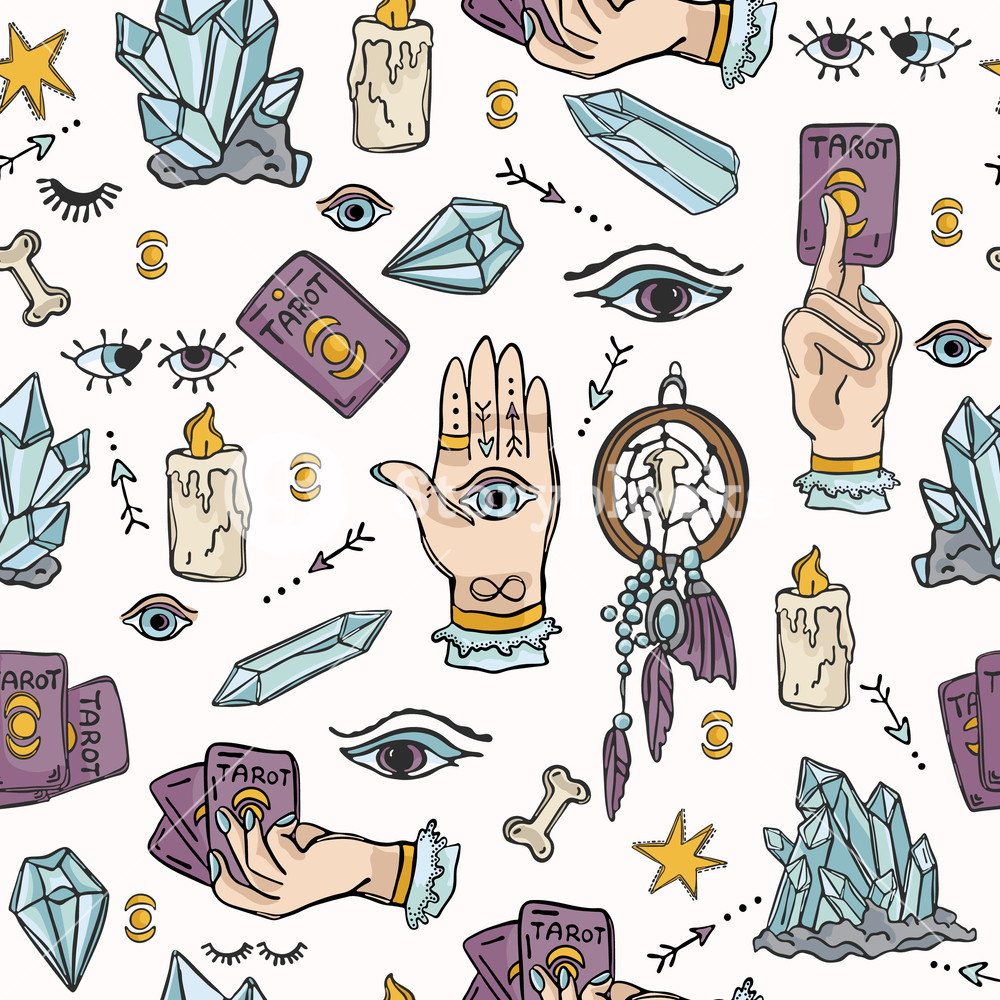 1000x1000 Seamless Vector Border Spiritual Symbols Tarot Card Royalty Free