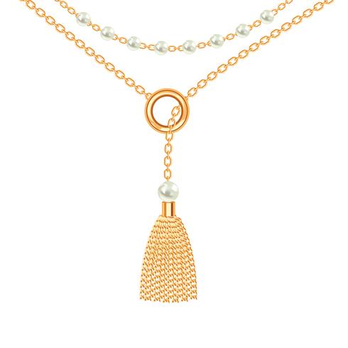 490x490 Background With Golden Metallic Necklace Tassel, Pearls