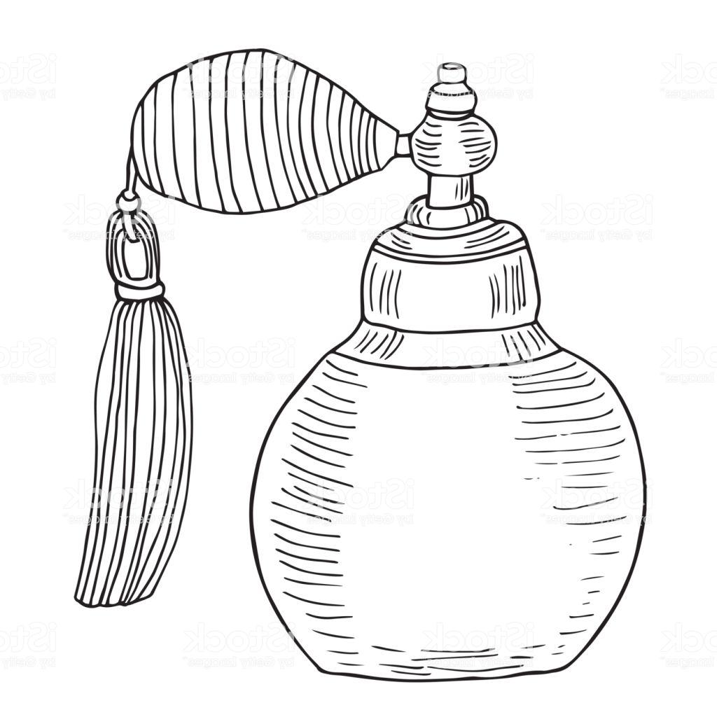 1024x1024 Vintage Perfume Bottle With Tassel Artistic Line Art Sketch Vector