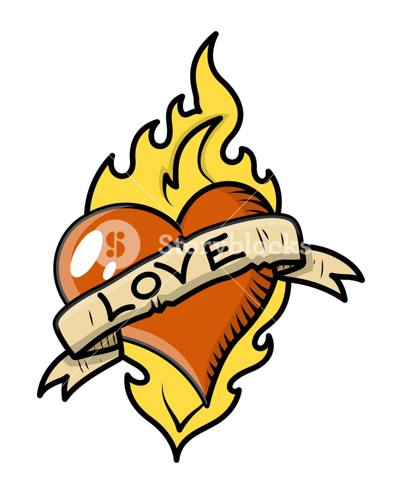 Retro Love Tattoo With Heart, Flame And Vintage Banner Vector 814x1000 Retro Love Tattoo With Heart, Flame And Vintage Banner Vector