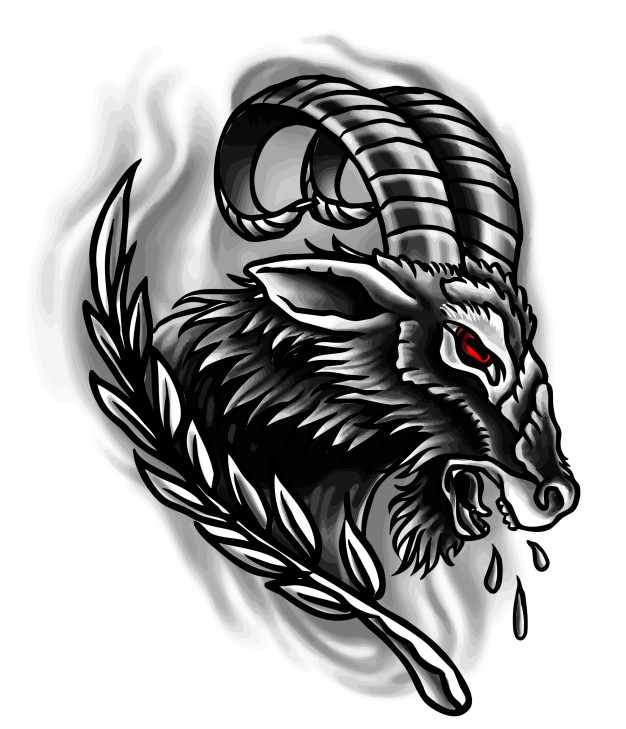 626x729 Neo Traditional Goat Tattoo Flash Vector Premium Download