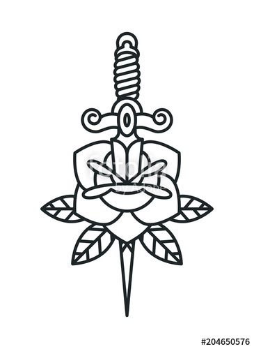 365x500 Traditional Tattoo Flash Rose With Knife Stock Image And Royalty