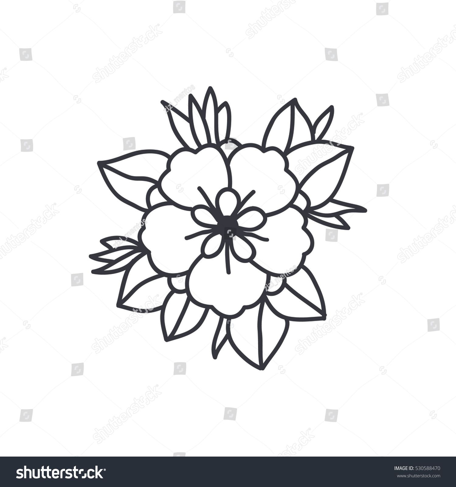 1500x1600 Doodle Icon Flower Traditional Tattoo Flash Vector Illustration