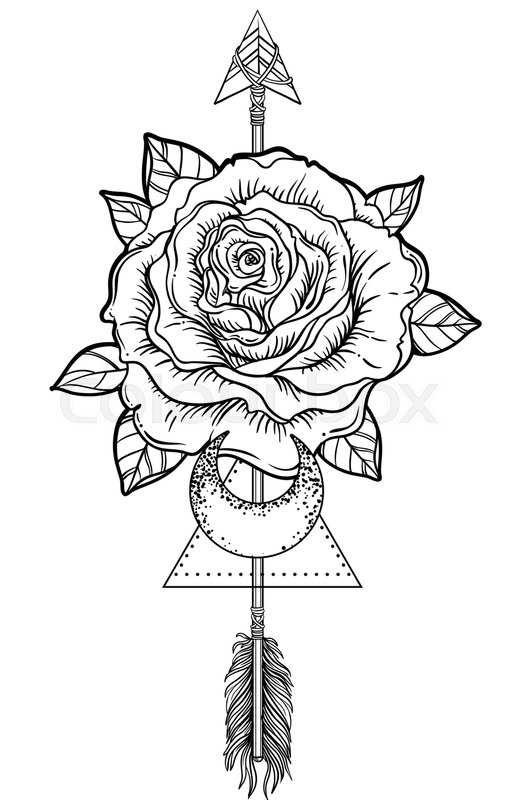 509x800 Blackwork Tattoo Flash Rose Flower, Stock Vector Colourbox