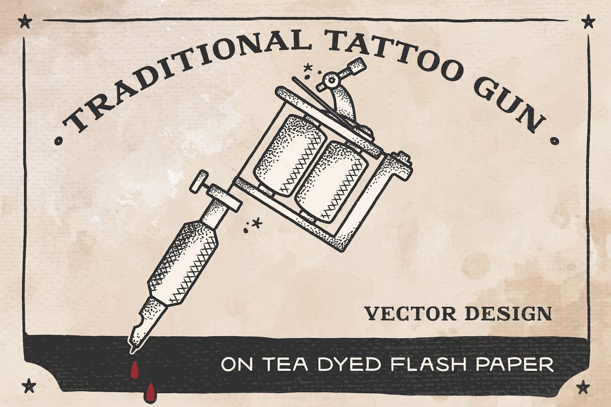 1200x800 Traditional Tattoo Gun Vector