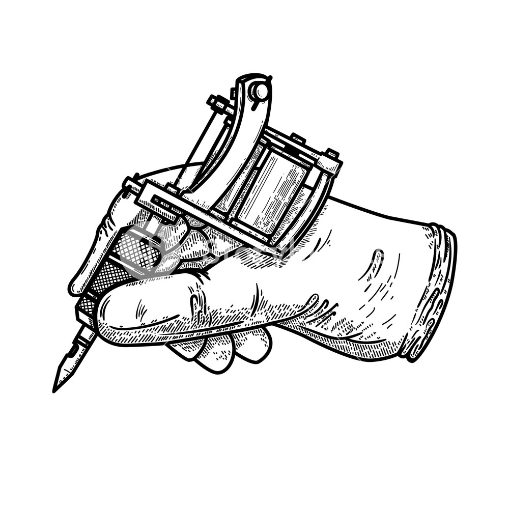 1000x1000 Hand With Tattoo Machine Design Element For Poster, Card, T Shirt