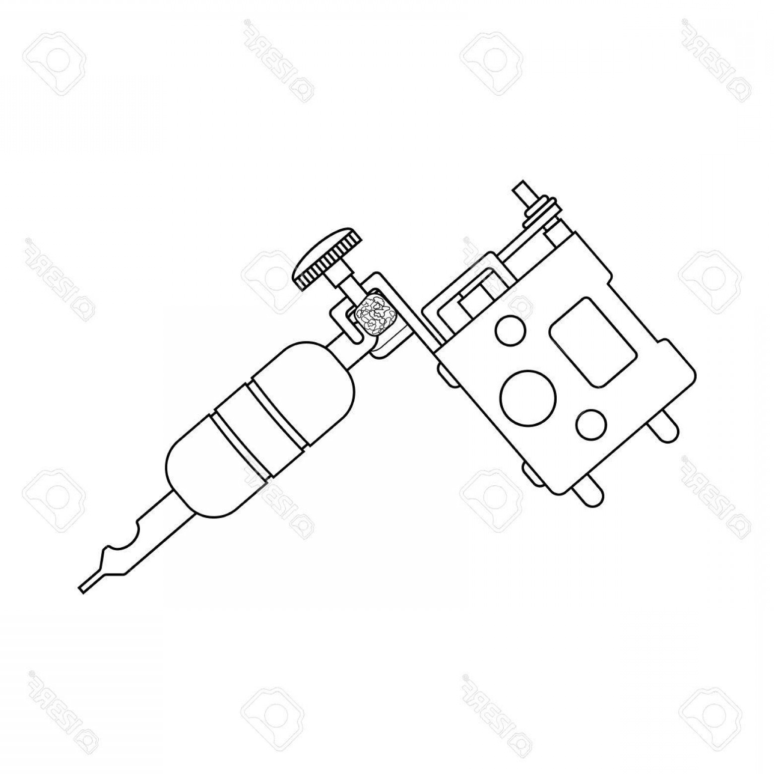 1560x1560 Photostock Vector Tattoo Machine Linear Drawing Thin Line