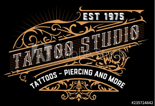 Tattoo Logo Old Lettering On Dark Background With Floral 500x341 Tattoo Logo Old Lettering On Dark Background With Floral