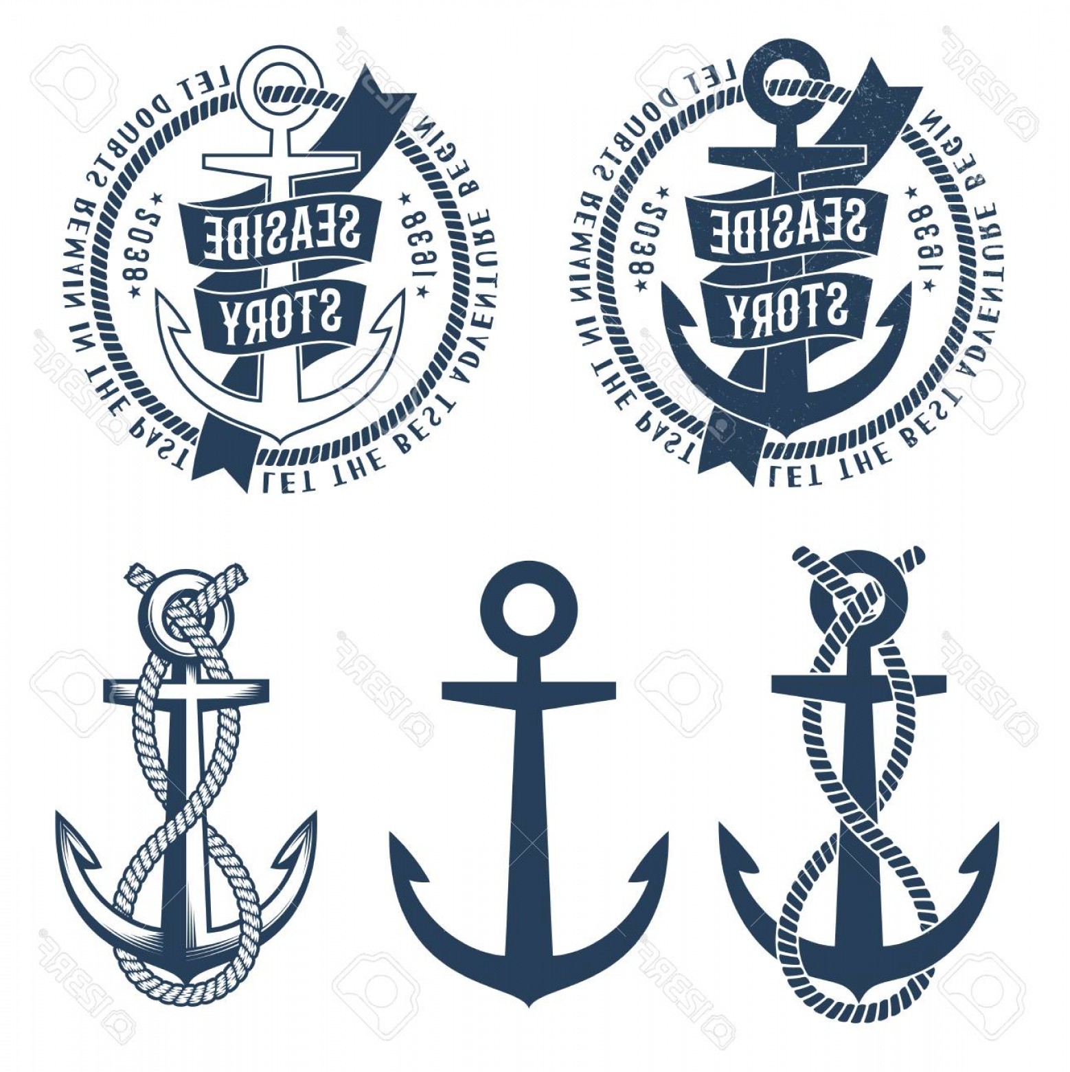 Photostock Vector Anchor Tattoo Logos With Ribbon Rope And Seaside 1558x1560 Photostock Vector Anchor Tattoo Logos With Ribbon Rope And Seaside