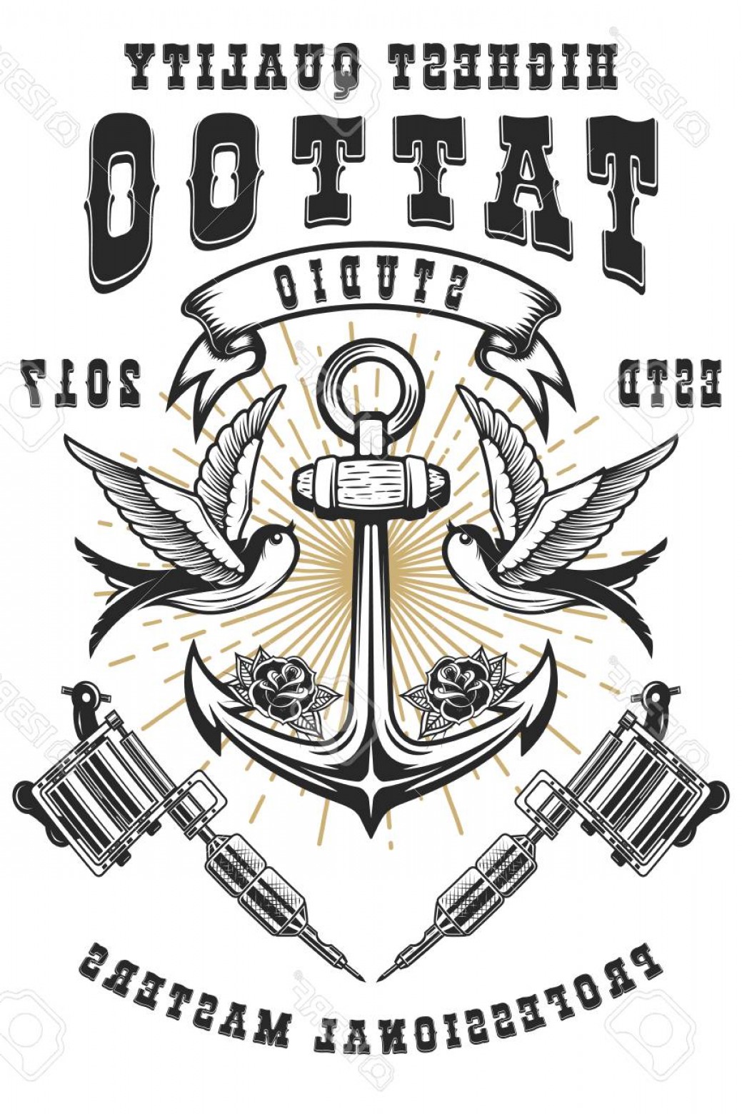 1039x1560 Photostock Vector Tattoo Studio Poster Template Crossed Tattoo