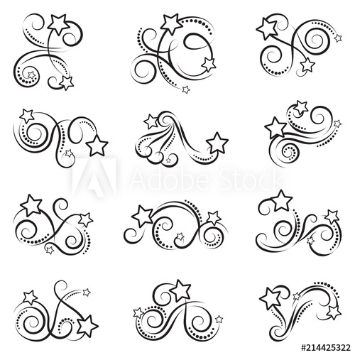 500x500 Curls And Scrolls Set With Stars Decorative Elements For Frames