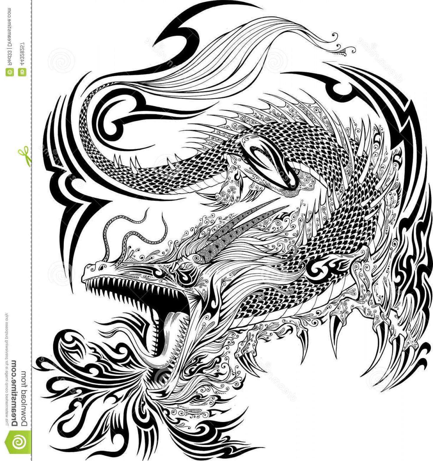 1466x1560 Stock Illustration Dragon Tattoo Vector Doodle Sketch Art Image