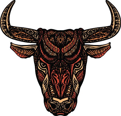 423x407 Ethnic Ornamented Bull Or Minotaur, Vector Illustration Premium