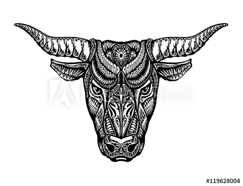 500x384 Ethnic Ornamented Bull, Ox Or Minotaur, Taurus Vector
