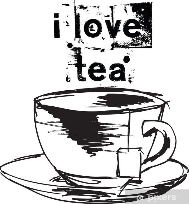 649x700 Sketch Of Cup Of Tea With Tea Bag Vector Illustration Wall Mural