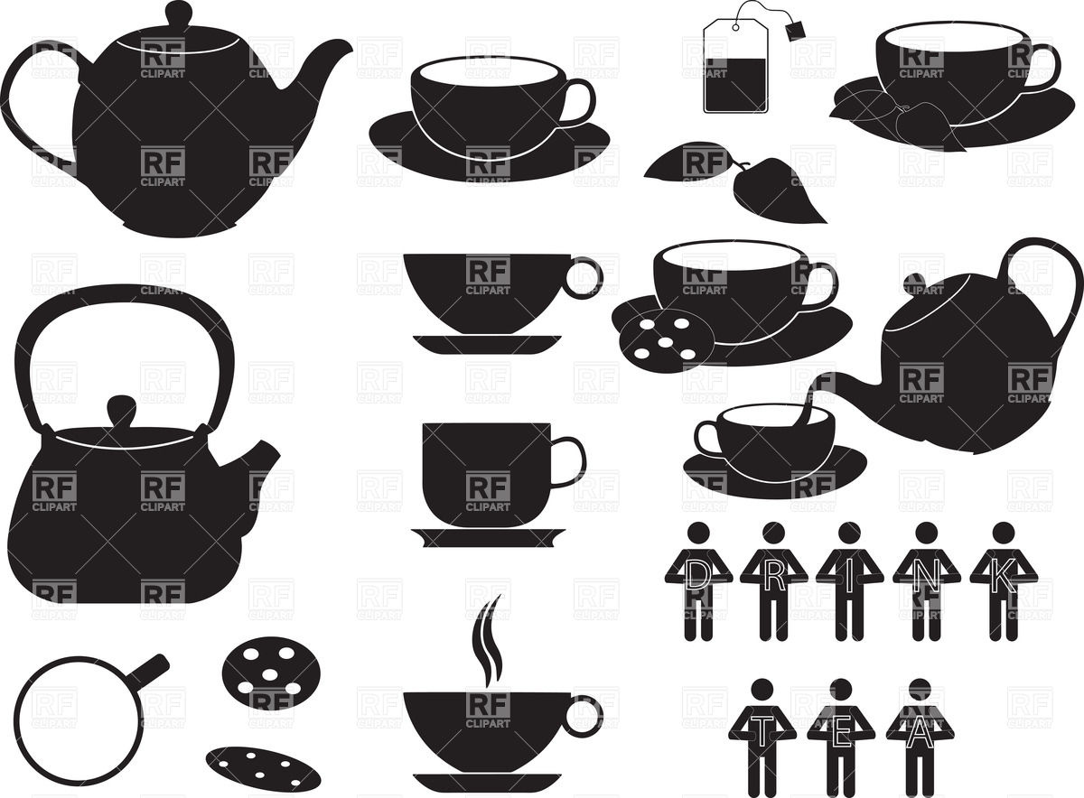 Silhouettes Of Tea Cups, Kettles And Teapots Vector Image Of Icons 1200x884 Silhouettes Of Tea Cups, Kettles And Teapots Vector Image Of Icons