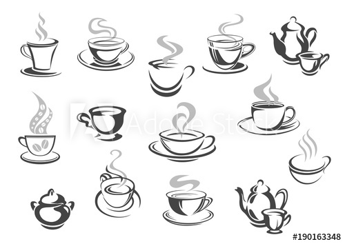 500x354 Cafe Cafeteria Coffee Mugs, Tea Cups Vector Icons