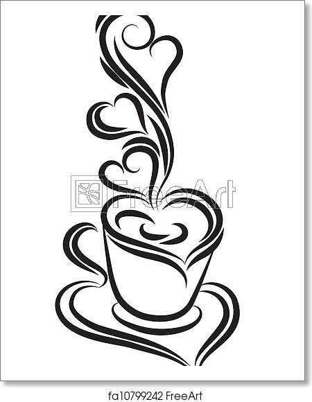 Free Art Print Of Black And White Coffee Cup Vector Swirl, Curl 450x580 Free Art Print Of Black And White Coffee Cup Vector Swirl, Curl