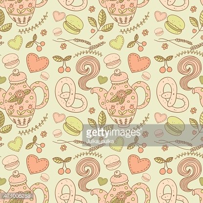 416x416 Tea Party Vector Seamless Pattern Premium Clipart