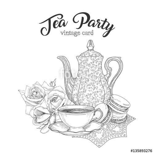 500x500 Tea And Delicious Macaroons To Tea Party Vector Illustration