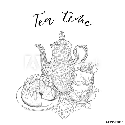 500x500 Tea Time Tea And Delicious Cupcake To Tea Party Vector