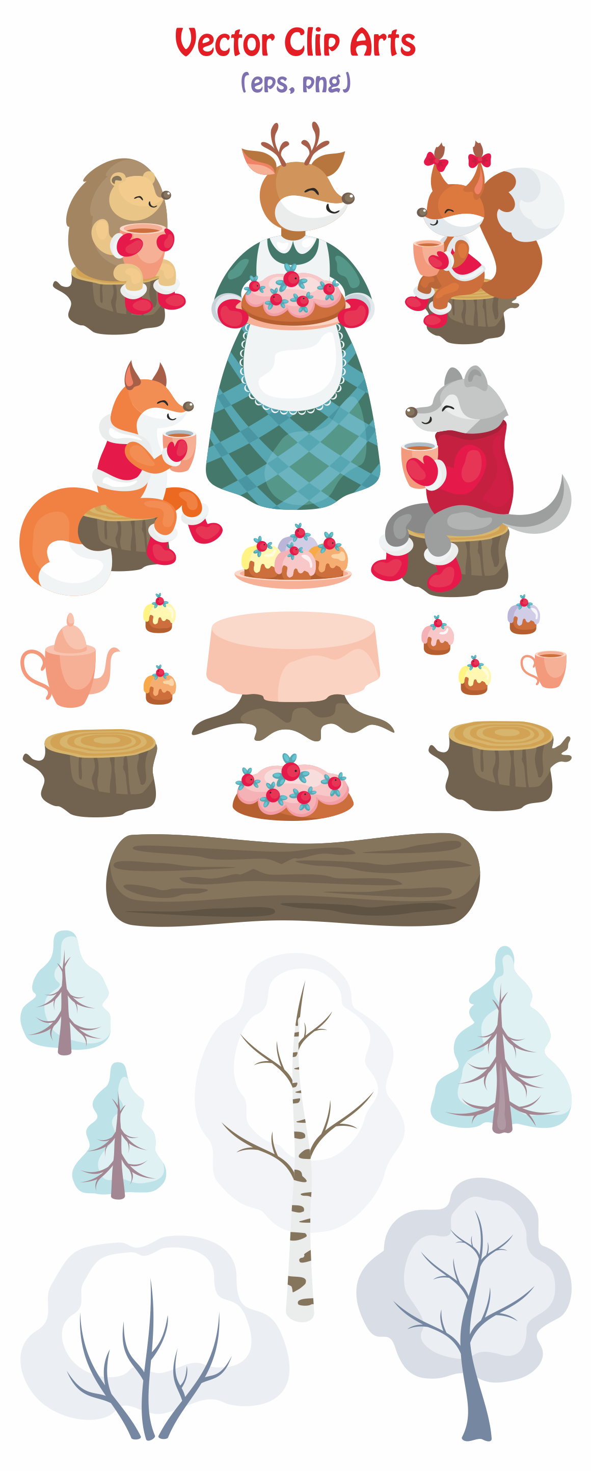 1160x2885 Winter Tea Party Vector Clip Art In Illustrations On Yellow