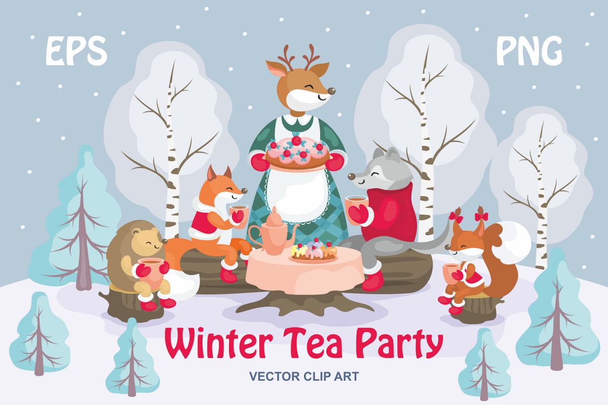 1200x800 Winter Tea Party Vector Clip Art