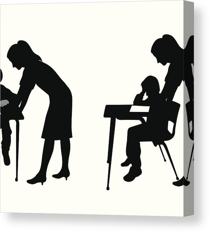 678x750 Teacher Helping Vector Silhouette Canvas Print Canvas Art
